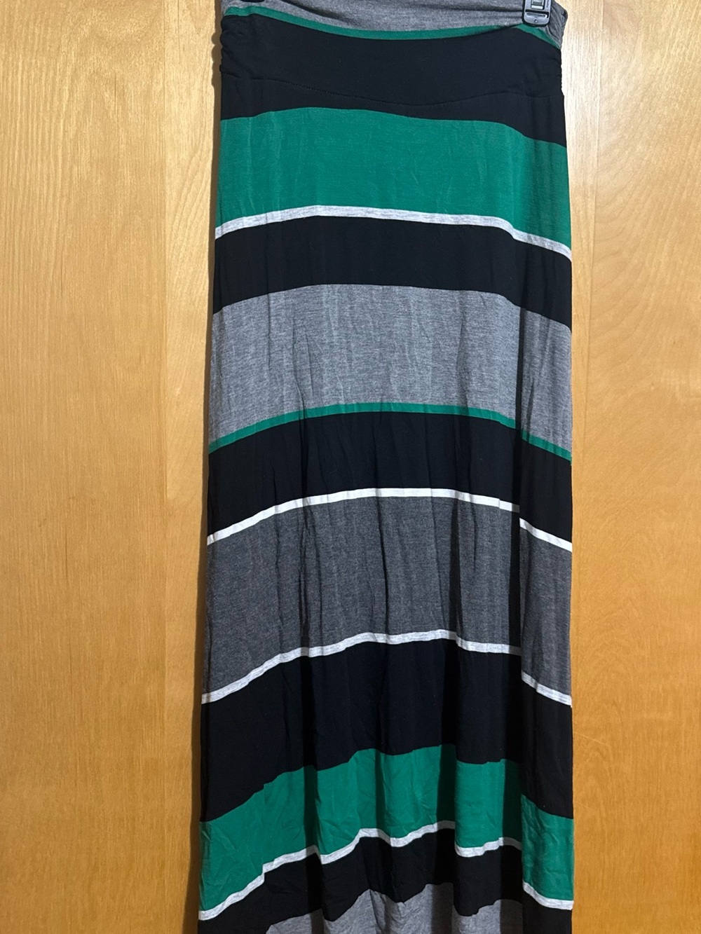 Merona Black, Green & Gray Striped Maxi Skirt